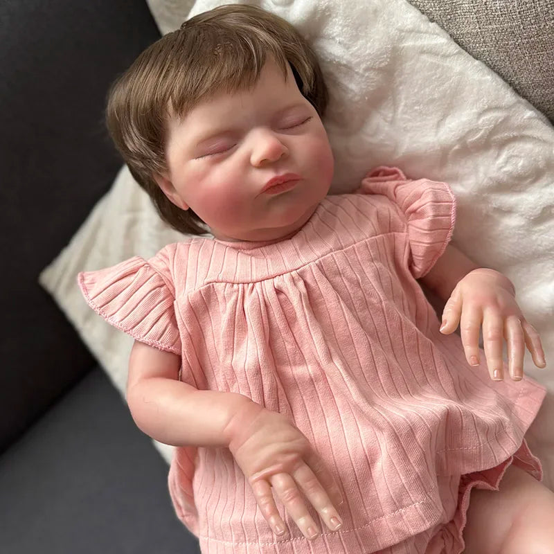 Reborn Baby Sleeping Baby Laura with Hand Rooted Hair Lifelike Soft Touch 3D Skin Visible Bebe Reborn Dolls Kids Toy Gifts