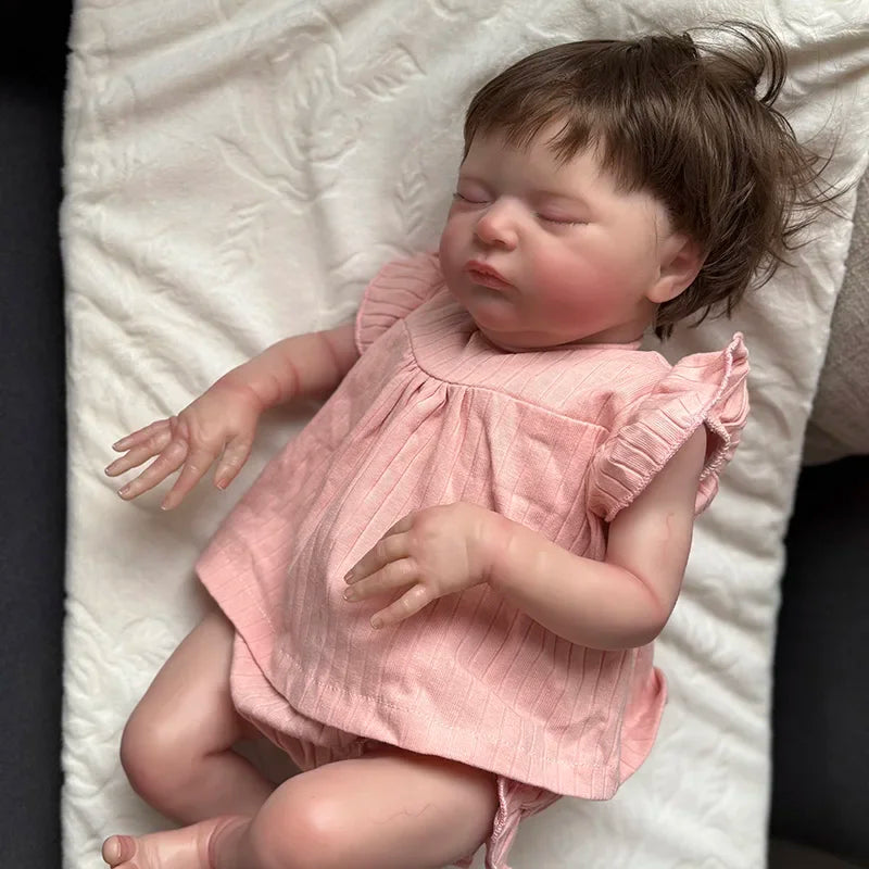 Reborn Baby Sleeping Baby Laura with Hand Rooted Hair Lifelike Soft Touch 3D Skin Visible Bebe Reborn Dolls Kids Toy Gifts