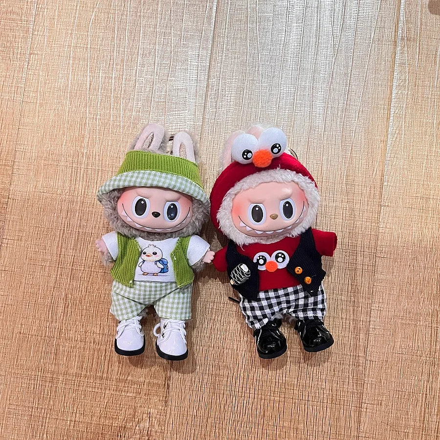 For 17cm V1V2 Labubu mcdonalds clothes outfit Working Girl Set Cute Doll workwear Clothing  boy outfit overalls accessories