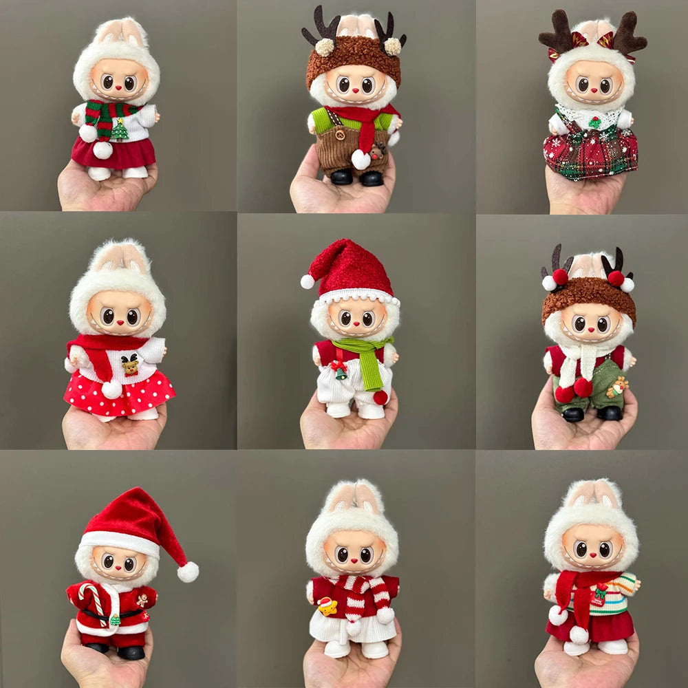 Doll Clothes For 15-17CM Labubu Clothing Merry Christmas Hat Scarf Elk Snowman Set Mini Plush Doll Accessory New Year Dress Gift