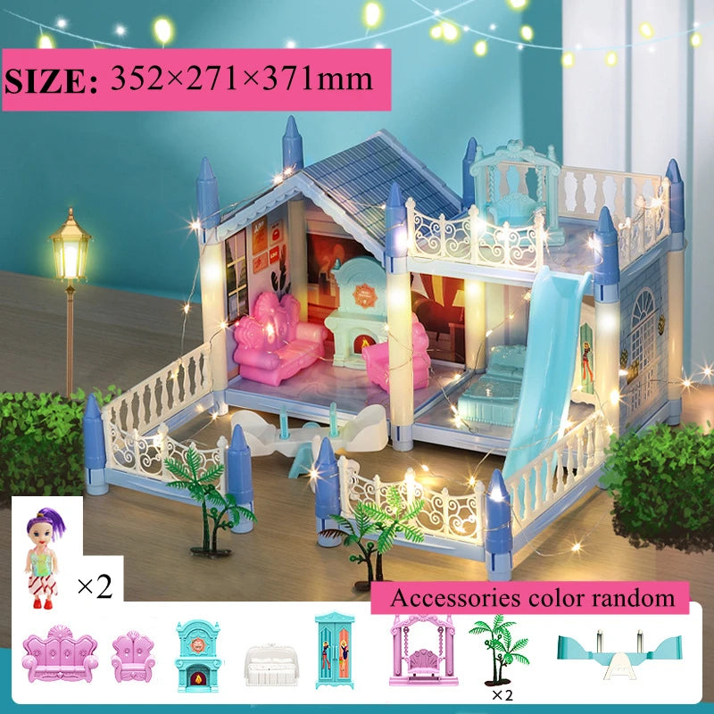 Doll Houses 3D Assembled DIY Miniatures Dollhouse Accessories Villa Princess Castle with LED Light Girl Birthday Gift Toy House