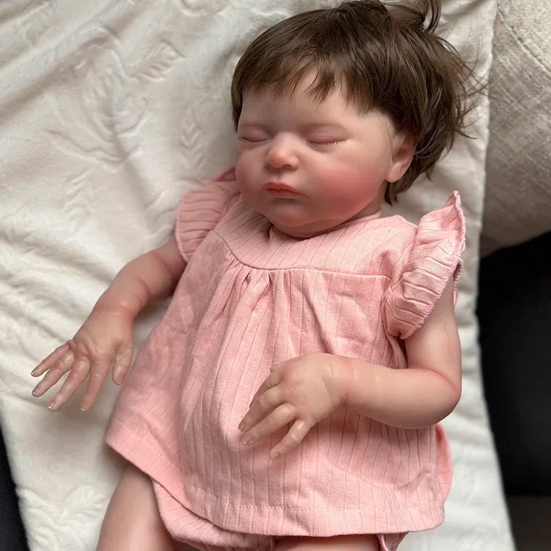 Reborn Baby Sleeping Baby Laura with Hand Rooted Hair Lifelike Soft Touch 3D Skin Visible Bebe Reborn Dolls Kids Toy Gifts