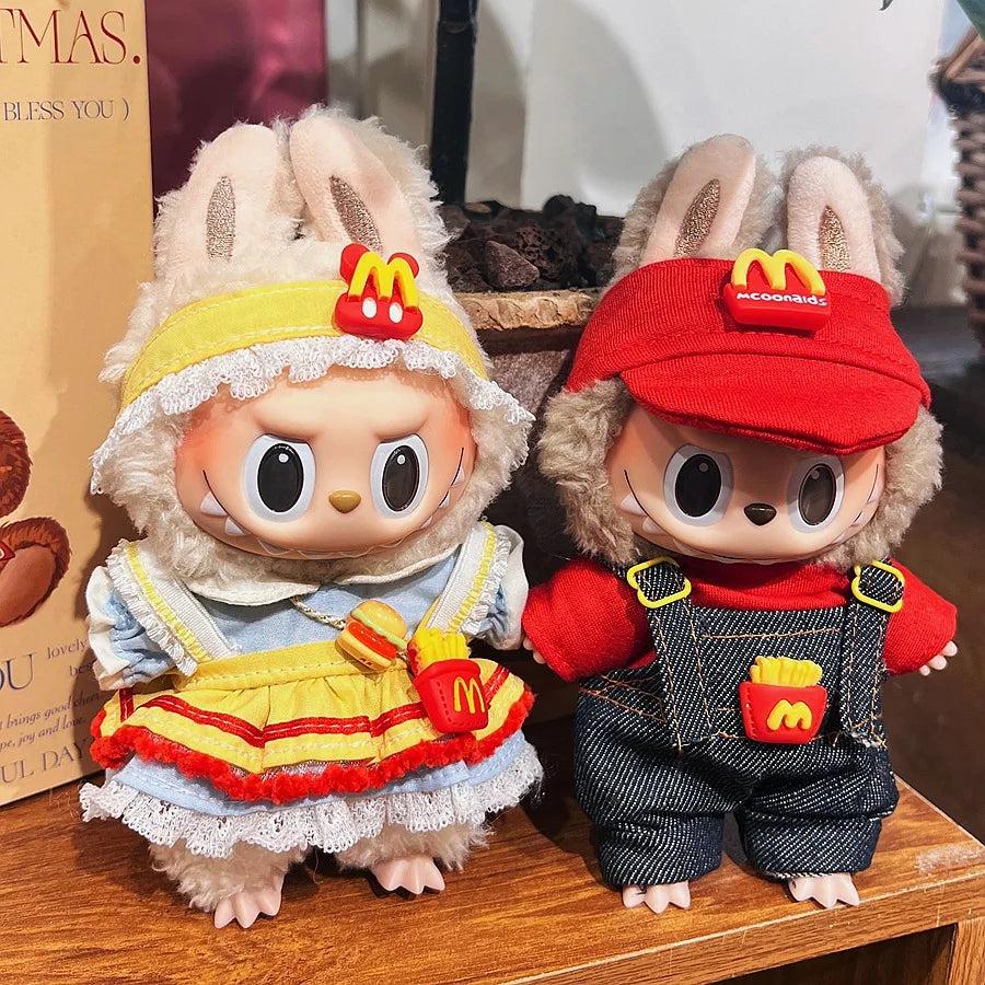 For 17cm V1V2 Labubu mcdonalds clothes outfit Working Girl Set Cute Doll workwear Clothing  boy outfit overalls accessories