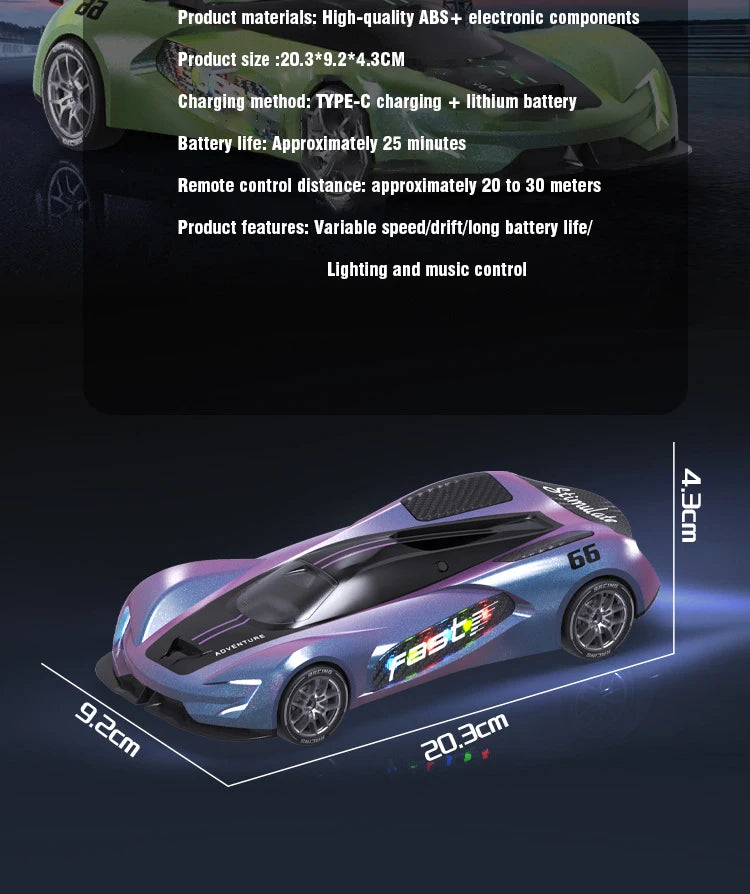 RC Car 2.4G 20km/h High-speed Drift Sports Cars with Light Music Racing Car Eletric Vehicle Model Toys for Boys Kids Xmas Gifts