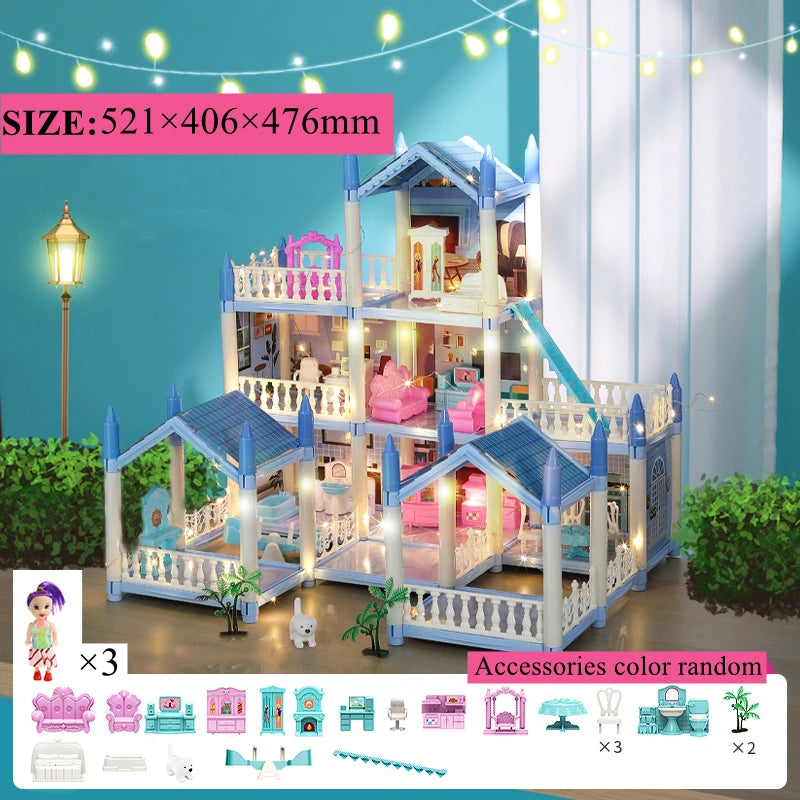 Doll Houses 3D Assembled DIY Miniatures Dollhouse Accessories Villa Princess Castle with LED Light Girl Birthday Gift Toy House