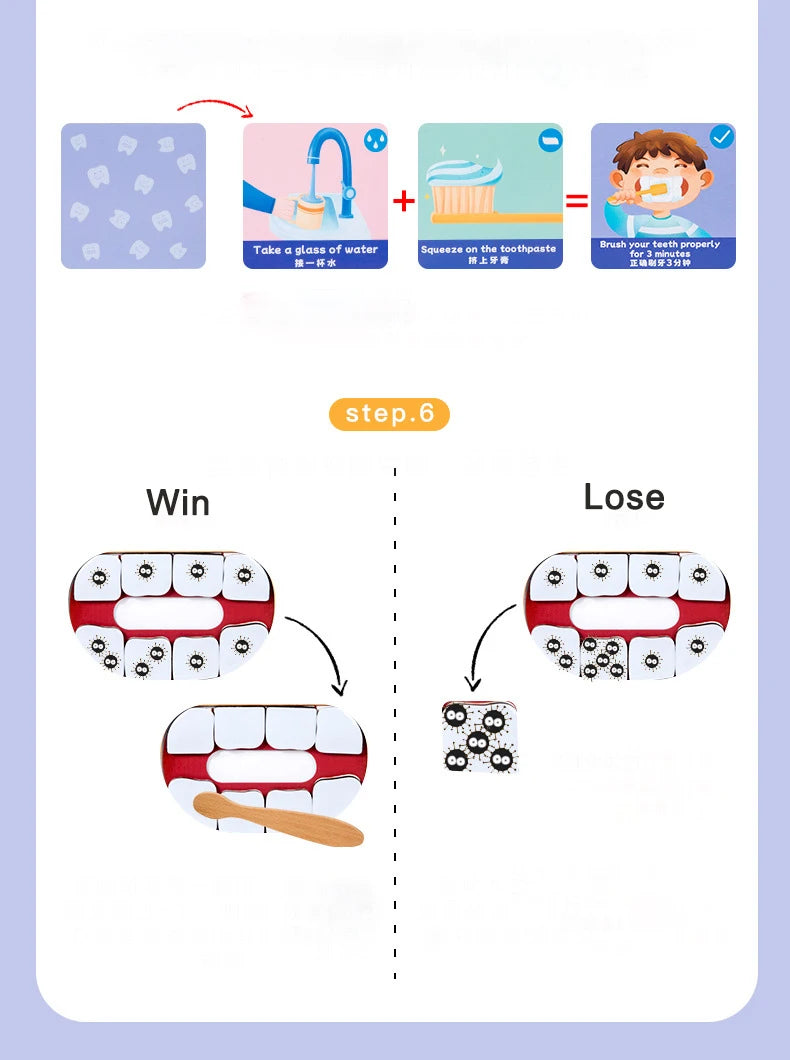 Montessori Parent-Child Interaction Simulation Brush Teeth Childhood Educational Toys Fine Motor Board Games Puzzle Toys For Kid