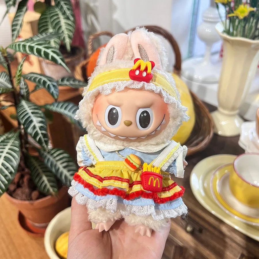 For 17cm V1V2 Labubu mcdonalds clothes outfit Working Girl Set Cute Doll workwear Clothing  boy outfit overalls accessories