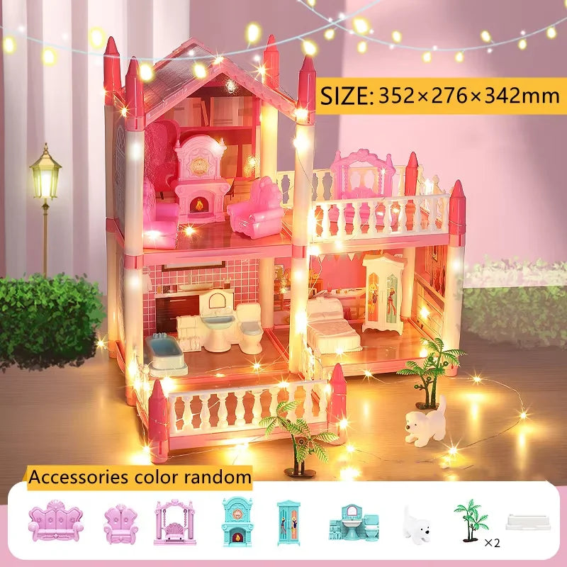 Large Dollhouse, Toddler House for Girls - with dolls, furniture, accessories, LED lights, 4 stories princess dream house toys