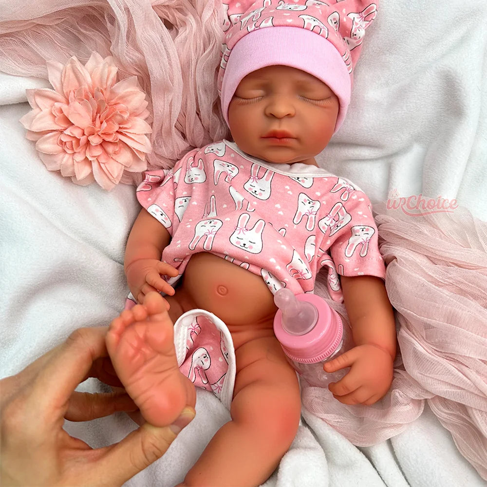 Reborn Baby Doll 17Inch Realistic Lifelike Weighted Girl Silicone Newborn Reborn Doll Can Take Bath Baby Toys For Kid'S Gift
