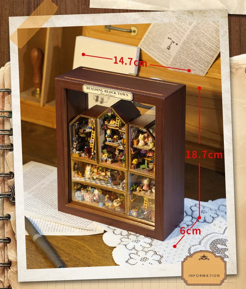 Dollhouse Diy Wooden Miniature Furniture With LED Case 6 complete sets of mini exquisite toy models for building block towns