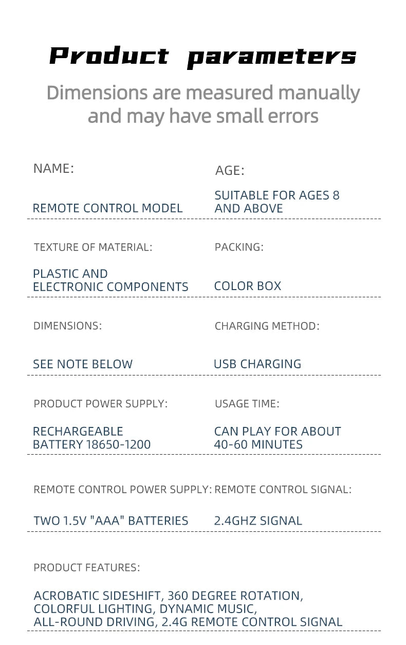 RC Drift Car Toy, Cool and Dynamic Dazzling, Made of Large Glow Wheels