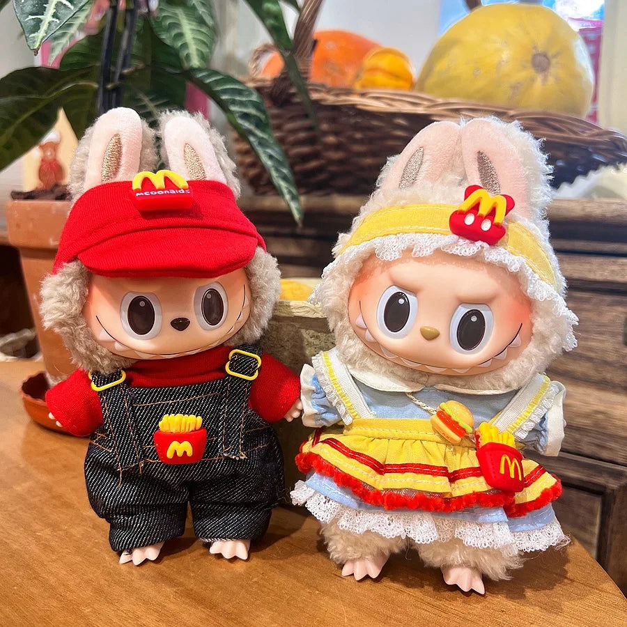For 17cm V1V2 Labubu mcdonalds clothes outfit Working Girl Set Cute Doll workwear Clothing  boy outfit overalls accessories