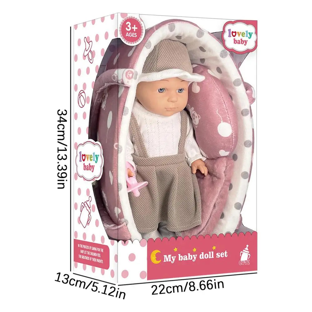 Reborn Doll Set Handbasket Reborn Doll Simulated Toddler Dolls Baby Doll Playset With Accessories Pink Pacifier Clothes Quilt