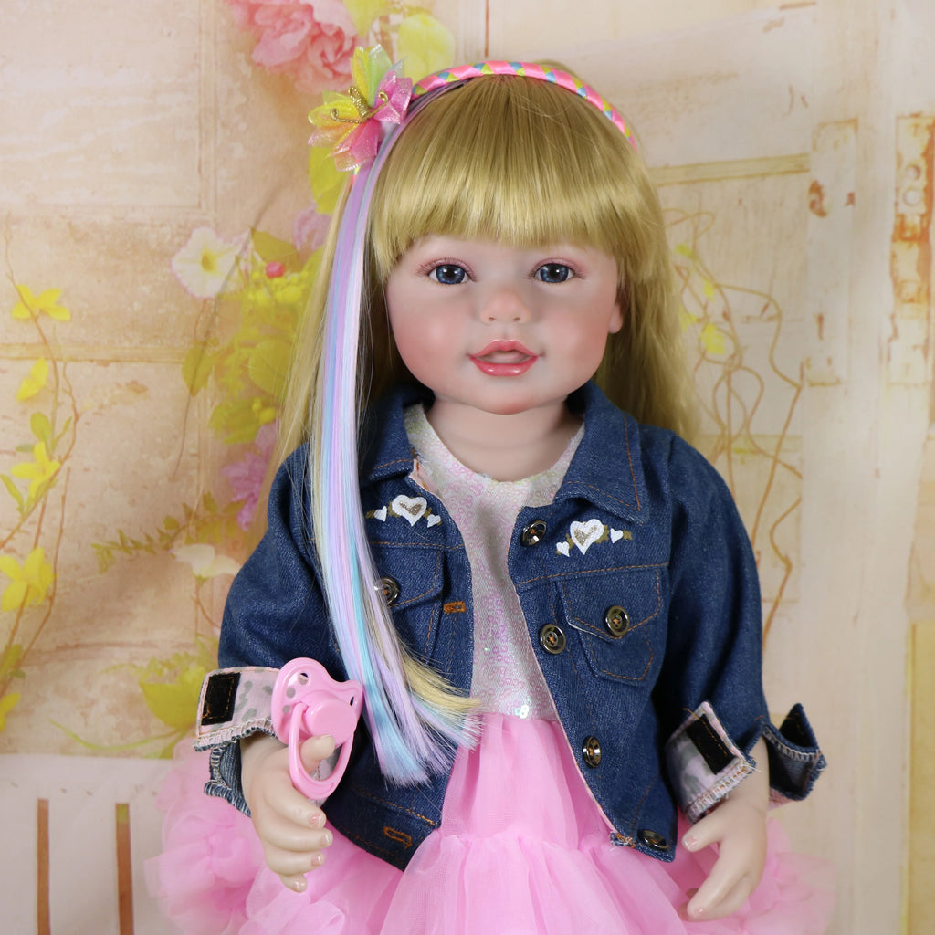 Reborn Toddler Stand Doll -22 inch Fashions Girl with 3D Painted Skin on face  full vinyl with Blonde wigs Christmas Gift