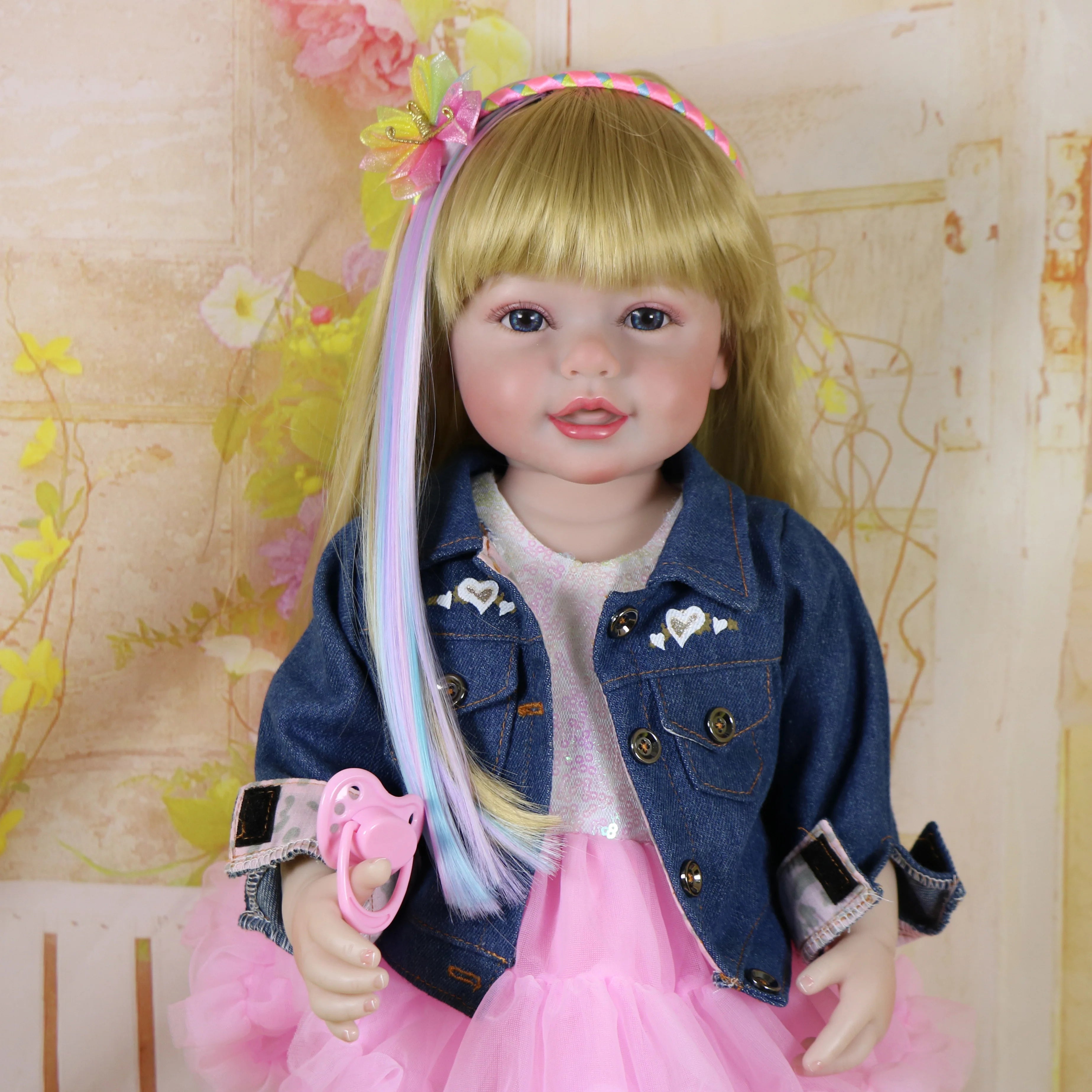 Reborn Toddler Stand Doll -22 inch Fashions Girl with 3D Painted Skin on face  full vinyl with Blonde wigs Christmas Gift