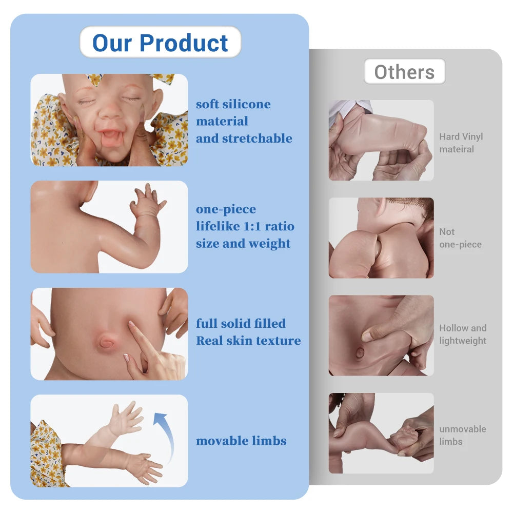 Reborn Baby Doll 17Inch Realistic Lifelike Weighted Girl Silicone Newborn Reborn Doll Can Take Bath Baby Toys For Kid'S Gift