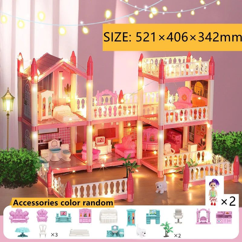 Doll Houses 3D Assembled DIY Miniatures Dollhouse Accessories Villa Princess Castle with LED Light Girl Birthday Gift Toy House