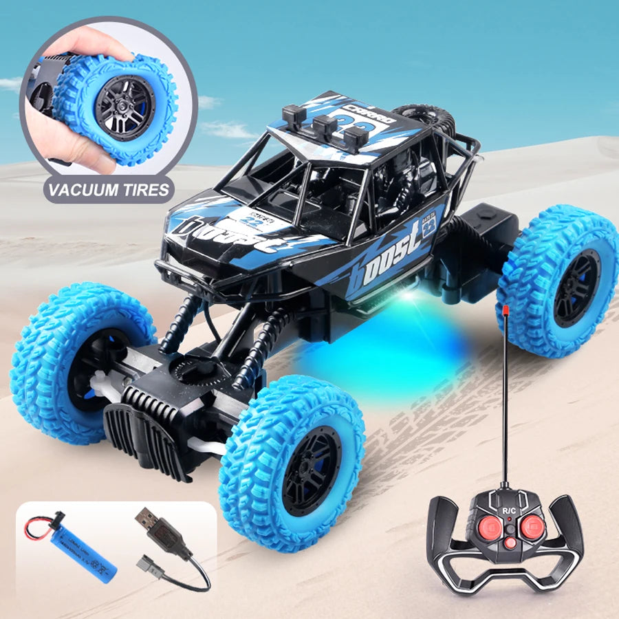 RC High Speed Off-Road Climbing Car 1:18 With Colorful Flashing Lights Rechargeable Durable Rubber Wheels Kids Adults Toys Gifts