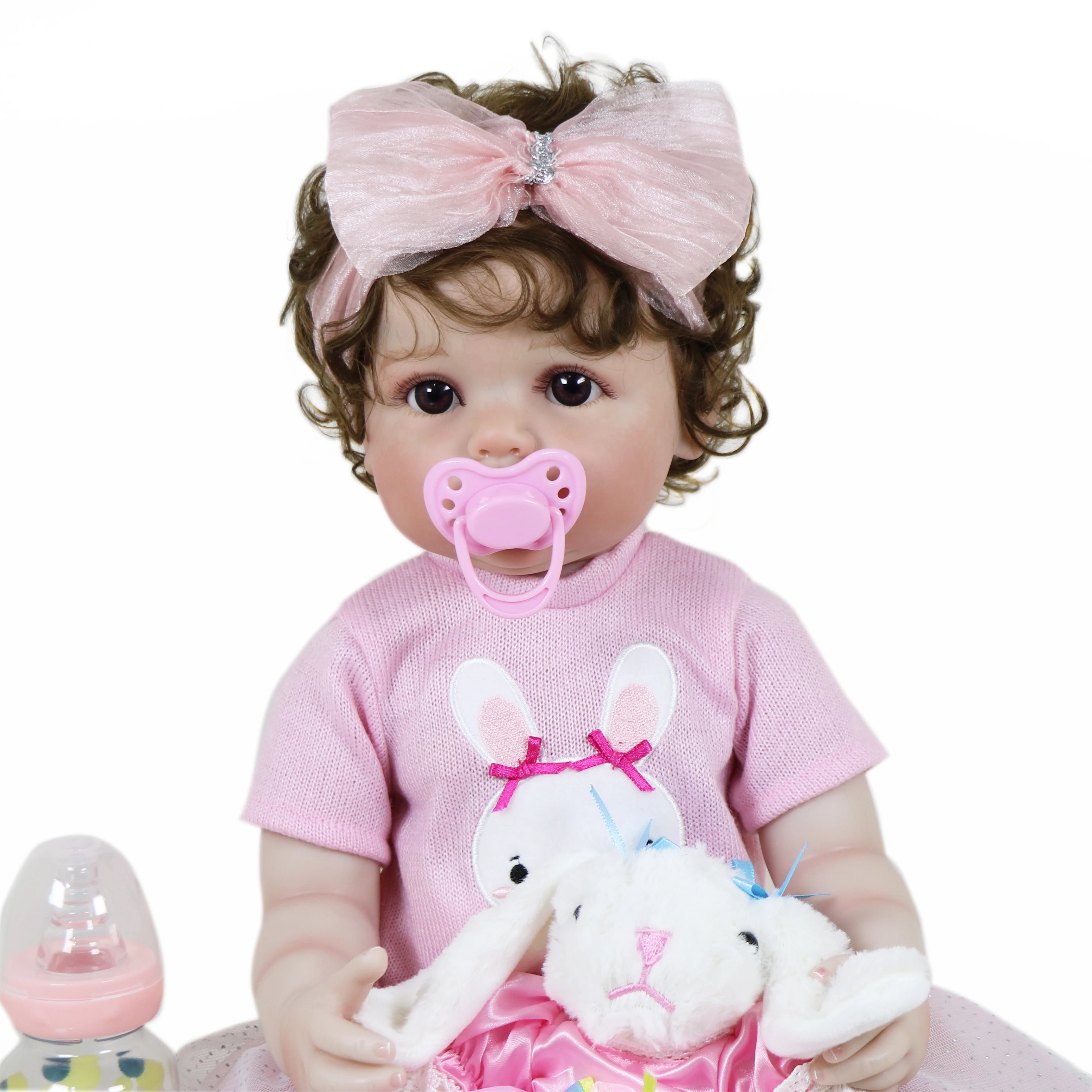 Reborn Baby Doll with 3D Painted on face and Soft Full Vinyl with Rooted Hair with Plush Little Bunny, Perfect Birthday