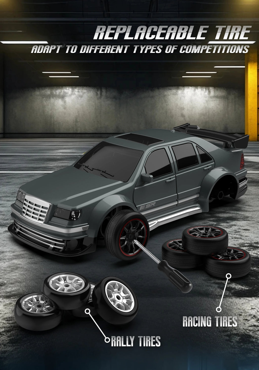 Rc Drift Car 1:43 Scale Full-Size 4WD 2.4g High-speed racing car with gyroscope, equipped with LED and rechargeable function