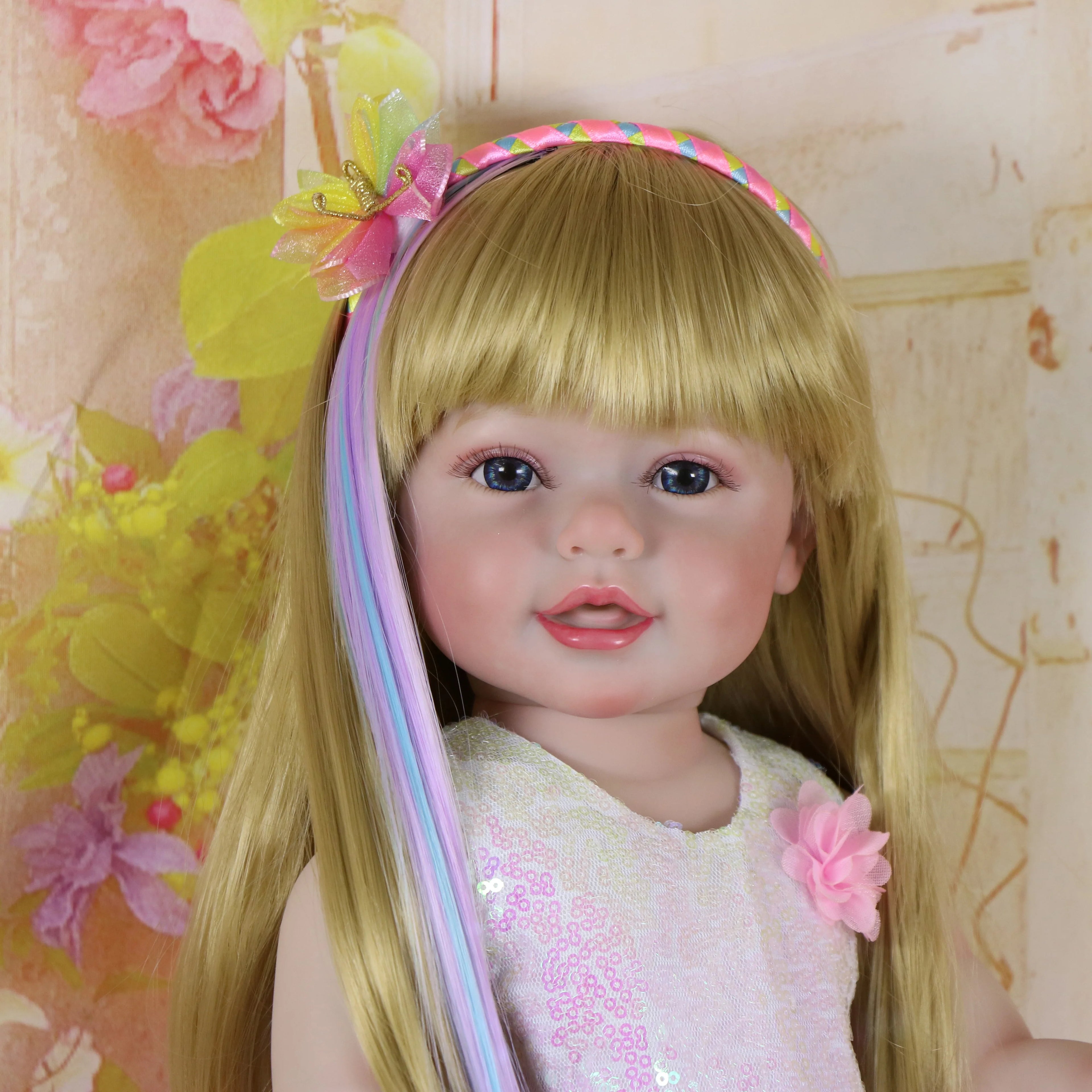 Reborn Toddler Stand Doll -22 inch Fashions Girl with 3D Painted Skin on face  full vinyl with Blonde wigs Christmas Gift