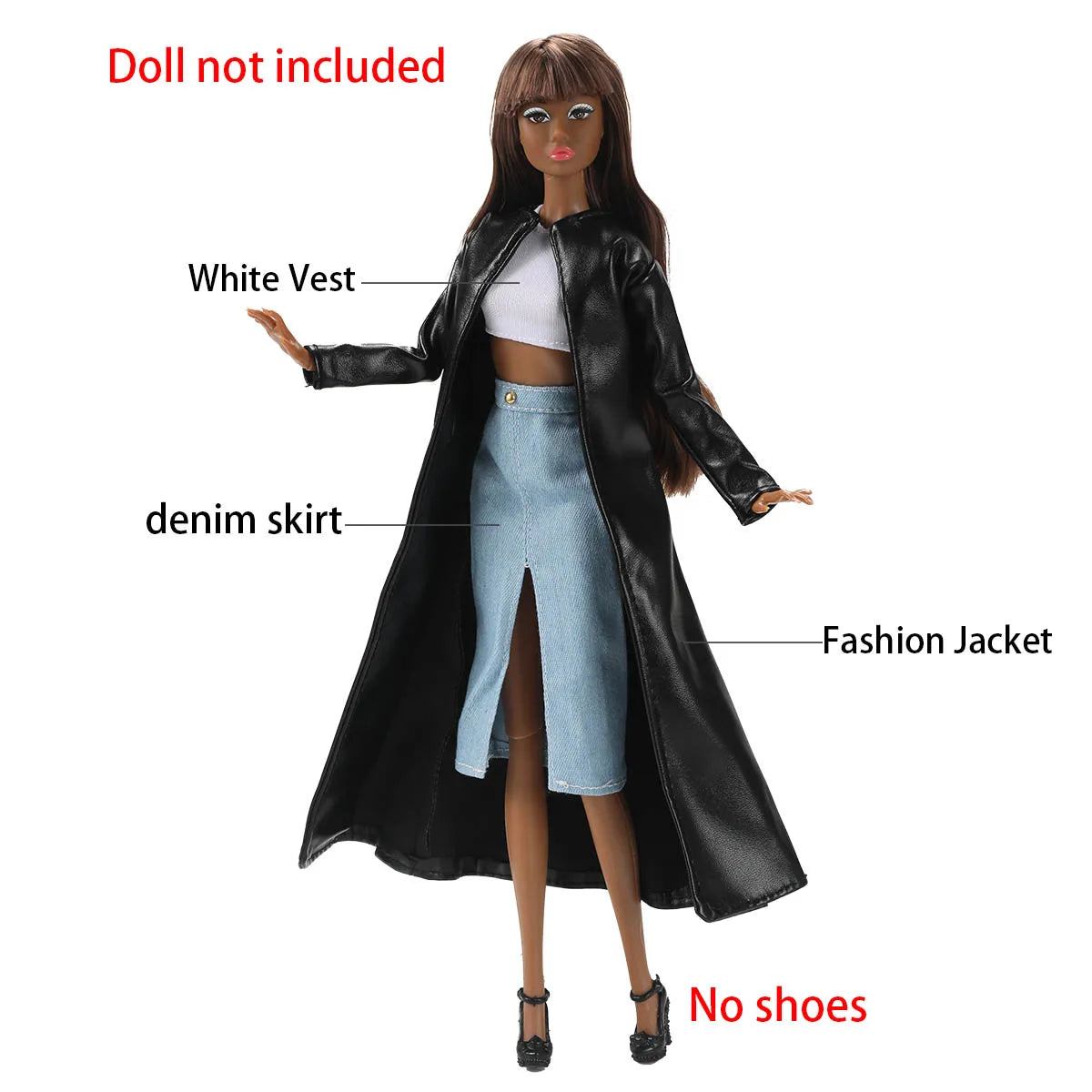 30cm Supermodel Doll Clothes Elegant/Mature Women Dress Up Fashion Leather Jacket+Vest+Skirt Set For 1/6 Doll Career Girls Wear