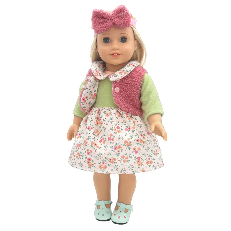 Reborn Baby Doll Winter Coat Pink Skirt 18 Inch Girl Dolls Clothes Jacket Children Xmas Gift Toys Wears